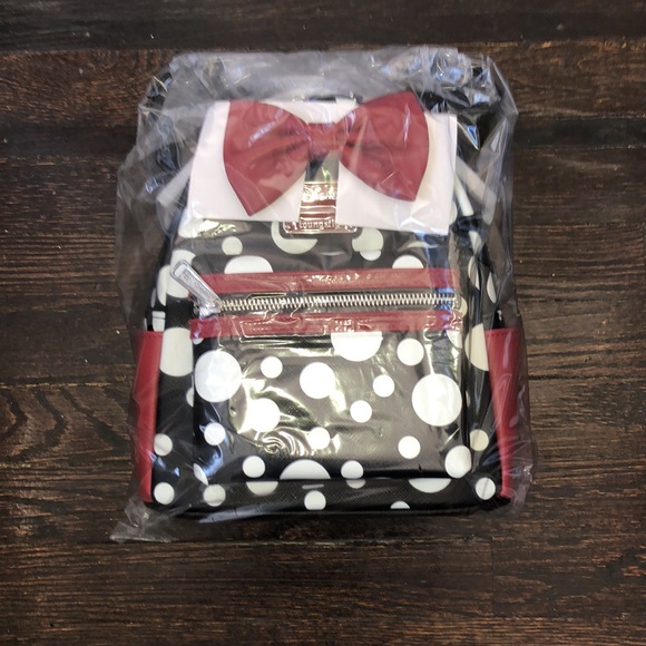 Loungefly collection exclusive LF Minnie  polka dot mini backpack black NWT - Picture 3 of 5